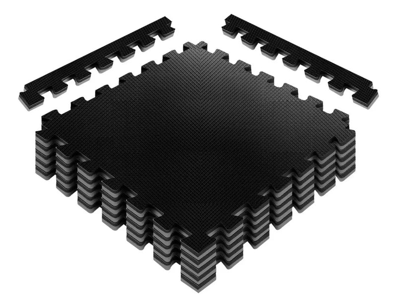 Kit 6 placa tatame tapete eva bicolor preto com cinza 100x100x30mm