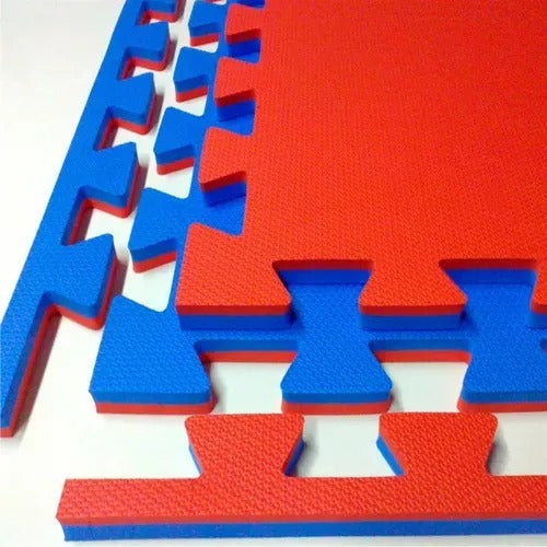 Kit 10 placas tatame tapete eva bicolor vermelho com azul 100x100x30mm