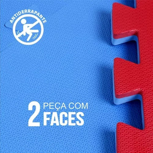 Kit 6 placa tatame tapete eva bicolor vermelho com azul 100x100x30mm