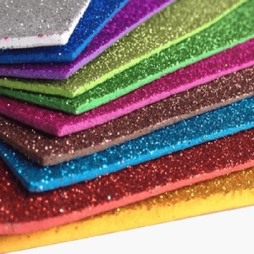 Placas De EVA com Glitter 40x48 (Dubflex) - Kit com 240 folhas coloridas (sortidas).